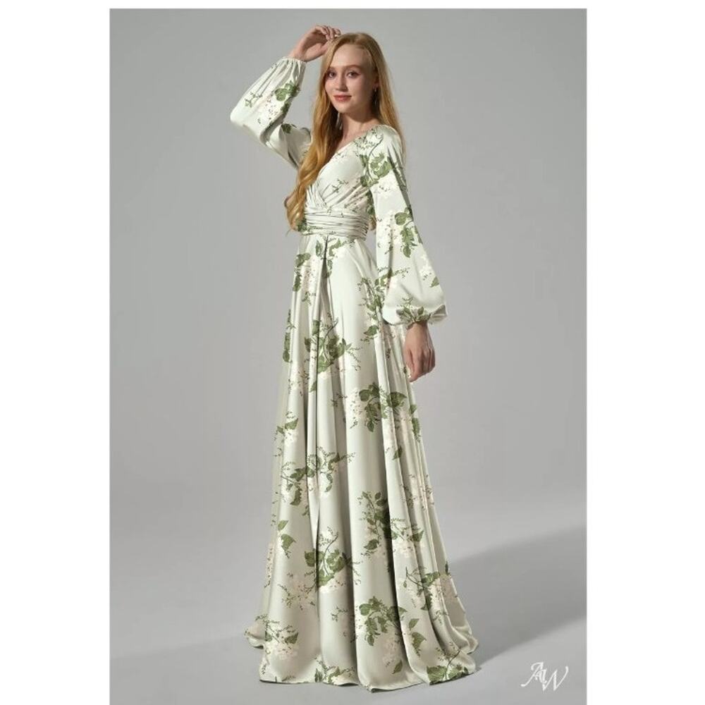 #25 MSRP $125 NWT AW BRIDAL CLEMENTINA SAGE GARDEN PARTY MAXI GOWN ♡SIZE 18♡